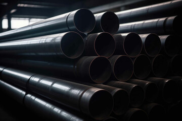 Stainless steel pipes are a finished product of metal rolling in factory. Generative AI