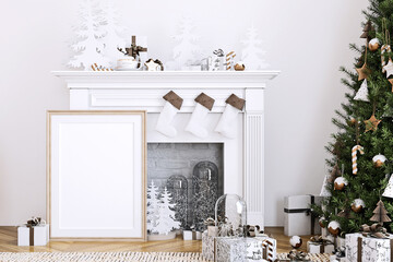 Mock up christmas tree and decorations, 3d rendering