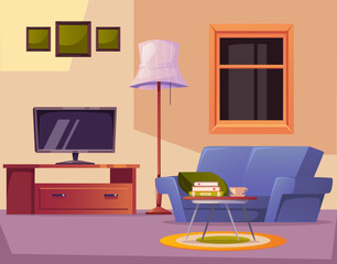 Interior room with fireplace cozy home cartoon concept. Vector graphic design illustration