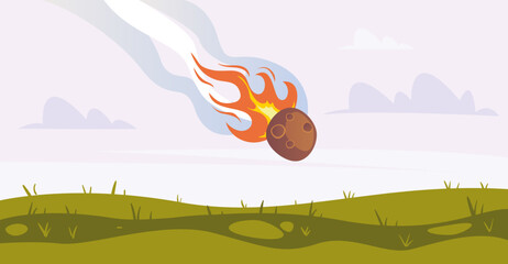 Meteor comet meteorite asteroid fall fire planet concept. Vector graphic design illustration © PrettyVectors