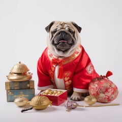 A Chinese Dog in Chinese costumes, Happy Chinese New Year