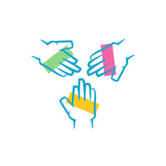 Hand diversity and togetherness logo. People teamwork unity, collaboration, solidarity harmony colorful illustration