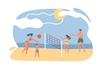 Active family playing volleyball