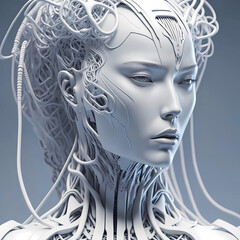 ultra detailed portrait of a beautiful humanoid in white porcellain