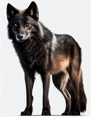 Obraz premium Black Wolf isolated in white background, Generative Ai