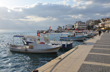 Fototapeta na wymiar fishing boats in Cesme harbor (Izmir province, Turkiye)