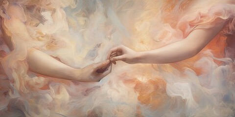 Two hands touching each other on abstract background for wallpaper. Generative AI