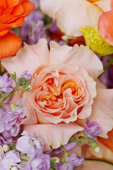 Colorful bridal bouquet. wedding day, bride accessories. High quality photo