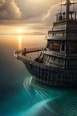 cruise ship at sunset