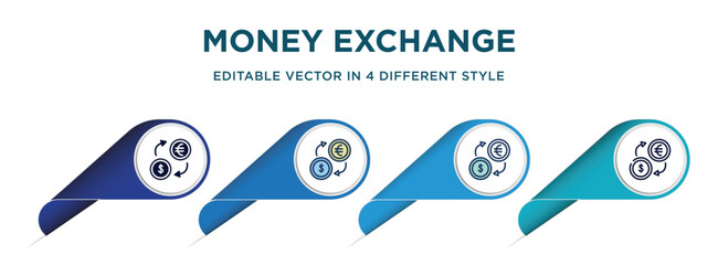 money exchange icon in 4 different styles such as filled, color, glyph, colorful, lineal color. set of   vector for web, mobile, ui