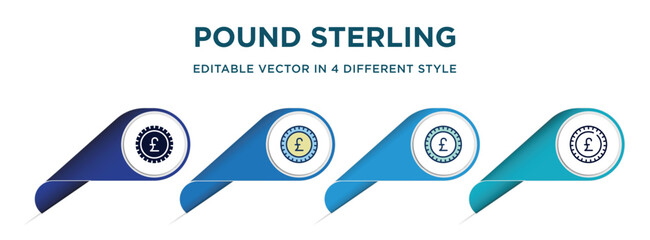pound sterling icon in 4 different styles such as filled, color, glyph, colorful, lineal color. set of   vector for web, mobile, ui - obrazy, fototapety, plakaty