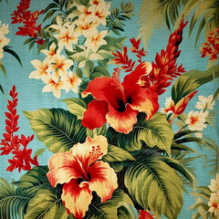 Vintage Hawaii wallpaper, retro floral pattern, Generative AI