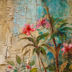 Vintage Hawaii wallpaper, retro floral pattern, Generative AI