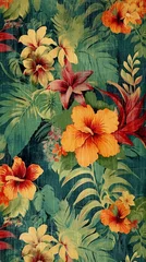 Foto op Canvas Vintage Hawaii wallpaper, retro floral pattern, Generative AI © PixelPusher