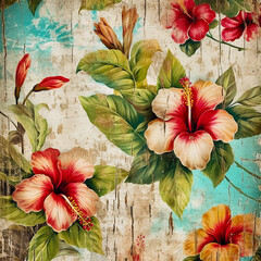 Vintage Hawaii wallpaper, retro floral pattern, Generative AI