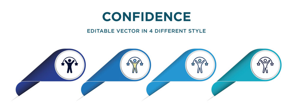 confidence icon in 4 different styles such as filled, color, glyph, colorful, lineal color. set of   vector for web, mobile, ui