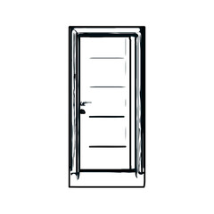 black and white sketch of a house door design with a transparent background