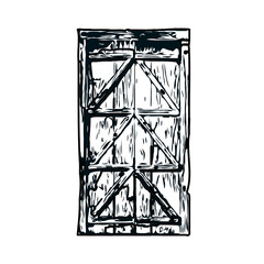 black and white sketch of a house door design with a transparent background