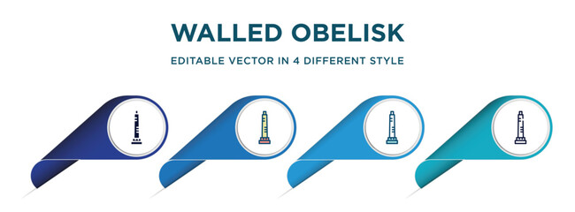walled obelisk icon in 4 different styles such as filled, color, glyph, colorful, lineal color. set of   vector for web, mobile, ui
