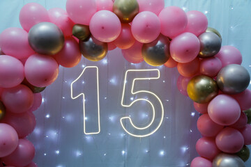 number 15 illuminated in celebration of fifteen years anniversary
