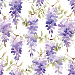 Seamless pattern with Wisteria floral plants. Seamless stylized watercolor flower pattern.
Tiled and tillable, Wallpaper, wrapping paper design, textile, scrapbooking, digital paper. illustration