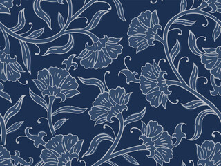 BEAUTIFUL HAND DRAWN BLOCK PRINT KALAMKARI STYLE SEAMLESS FLORAL ALL OVER PRINT