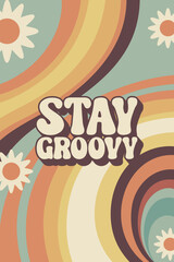 Retro groovy hippie vector background - 602390987