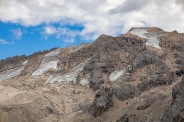View of the Marmolade from refuge Viel dal plan, summer 2022, Dolomites, Italy