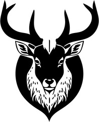 Naklejka premium Black and white vector illustration of a Markhor, drawing of a goat with big horns