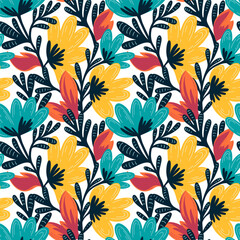 abstract flower flat seamless pattern - 602391156