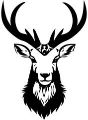 Black and white vector illustration of a Markhor, drawing of a goat with big horns