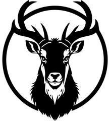 Black and white vector illustration of a Markhor, drawing of a goat with big horns