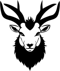 Black and white vector illustration of a Markhor, drawing of a goat with big horns