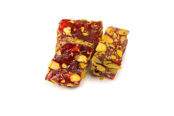 Sweet roll with pomegranate and pistachios, turkish sweets.