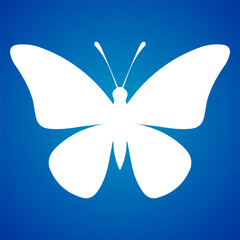 Butterfly icon white isolated on blue background. Vector illustration.