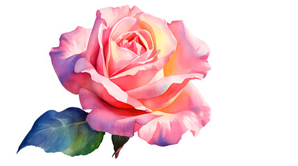Fototapeta na wymiar watercolor delicate pink rose on a transparent background, generative ai