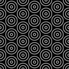Repeated small and big white circles background. Seamless surface pattern design with circular ornament. Hoops wallpaper. Round motif. Spheres image. Digital paper with rings. Vintage style vector art