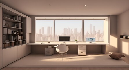 Naklejka na ściany i meble Photo of a modern workspace with a computer on a desk