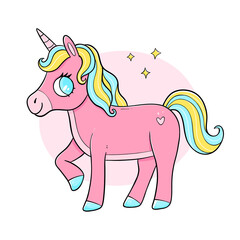 Cute unicorn in cartoon doodle style. horse isolated illustration.