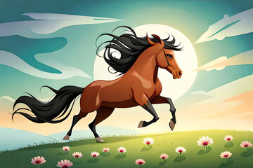 a happy, running horse, with elegant, flowing lines and a sense of motion