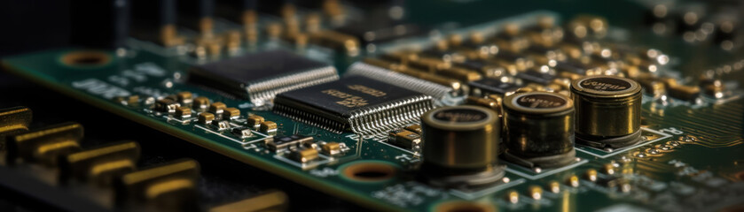 Fototapeta na wymiar Generative AI banner of electronics circuit and chips