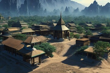 Village in galaxy, metalic build thai arabic oriental style