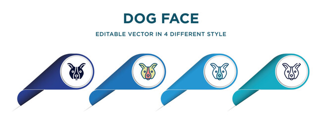 dog face icon in 4 different styles such as filled, color, glyph, colorful, lineal color. set of   vector for web, mobile, ui