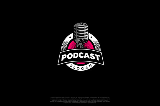 Audio microphone podcast icon illustration, application, studio, radio, broadcasting, user interface, concept logo