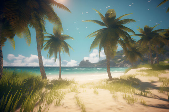 Beautiful tropical beach and sea with coconut palm tree for travel and vacation. AI generated