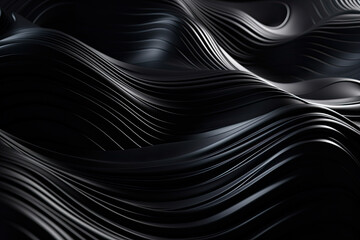 Wavy Black Metallic 3D Background, Generative AI