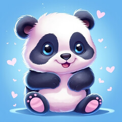 Cute baby panda in love with flying hearts, AI generative