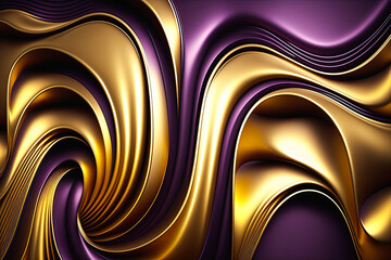 Wavy Golden and Purple Metallic 3D Background, Generative AI