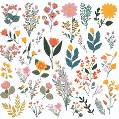 Vector collection, flowers, beautiful collection of romantic flowers with roses, leaves, flower bouquets, flower compositions.