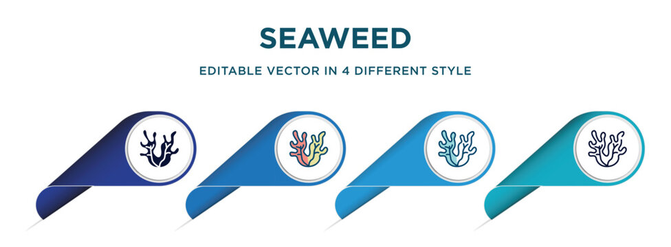 seaweed icon in 4 different styles such as filled, color, glyph, colorful, lineal color. set of   vector for web, mobile, ui